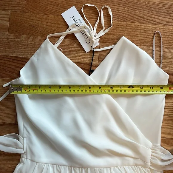 BNWT Ceremony by Joanne August Halter Wrap Chiffon Dress in Off-White size M - Picture 13 of 16